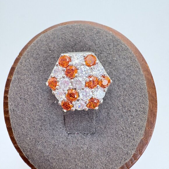 VTG Sterling Silver 925 Orange & White Cubic Zirconia Slide Charm 0.5" Length - Picture 1 of 10